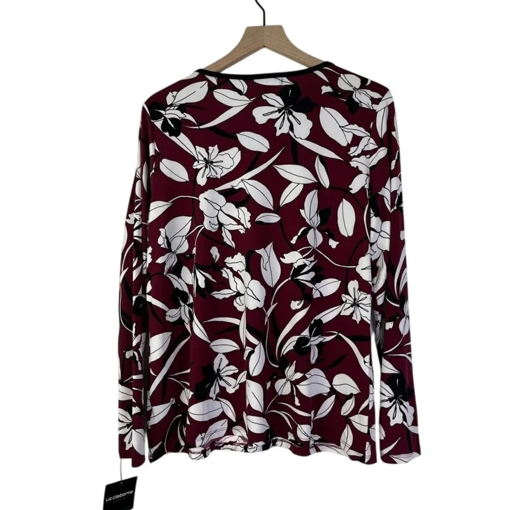 Liz Claiborne‎ Steampunk Career Floral Blouse Top Long Sleeve Maroon Large New